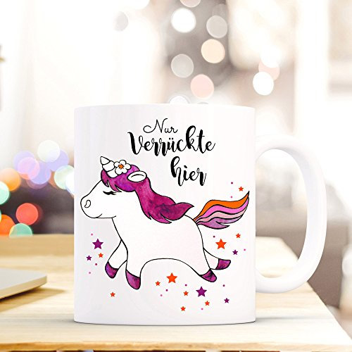 ilka parey wandtattoo-welt® Tasse Becher Tasse mit Einhorn Kaffeebecher Einhorn Einhorntasse Tasse Einhorn mit Spruch nur Verrückte hier... komm Einhorn wir gehen ts403