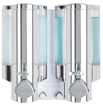 Better Living Aviva, Chrom, 2-Chamber, 2 | 2 Kammern, Builet-in-Haken, flache Wandmontage, kein Bohren, Duschseifenpumpenspender