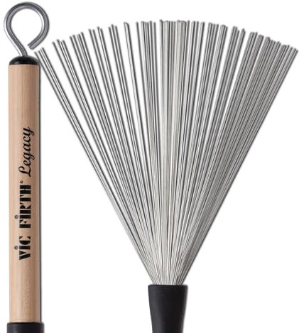 Vic FIrth - Legacy Cepillos de Tambor Retráctil - Alambre de acero de calibre medio - Mango de madera
