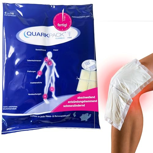 QUARKPACK® natürliche Quark-Kühlkompresse (Topfenwickel), 8 Stück Packung (bis zu 32 Anwendungen) Schwellungen, Prellungen, Insektenstiche, Juckreiz, Sonnenbrand, Reiseapotheke