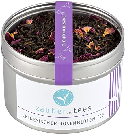 Zauber des Tees Rosenblüten Tee – Schwarzer Tee mit Rosenblüten für einen blumigen, milden Genuss, 55 g