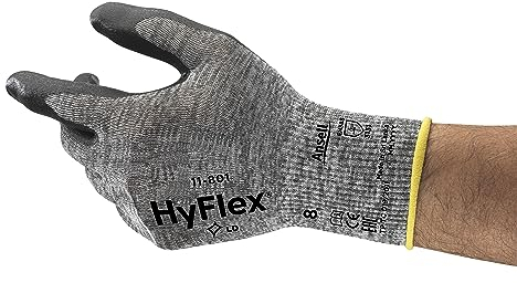Ansell HyFlex 11-801 Professionelle Arbeitshandschuhe, Rutschfeste Nitril-Beschichtung, Industrie-Schutzhandschuhe für Mechanik, Werkstatt und Montage, Waschbare, Schwarz, Größe L (12 Paar)