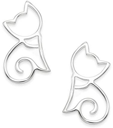 Heather Needham Sterling Silver Cat Stud Earrings - SIZE: 9mm x 5mm SMALLER THAN SHOWN.. Gift Boxed 5129