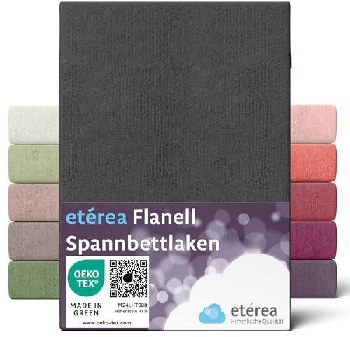 etérea Flanell Spannbettlaken 90x200-100x200 cm Schwarz für 15-25 cm Steghöhe 100% Baumwolle - Oekotex Spannbetttuch Matratzen Bett Bezug - Biber Bettlaken 90x200cm - 100x200cm Black
