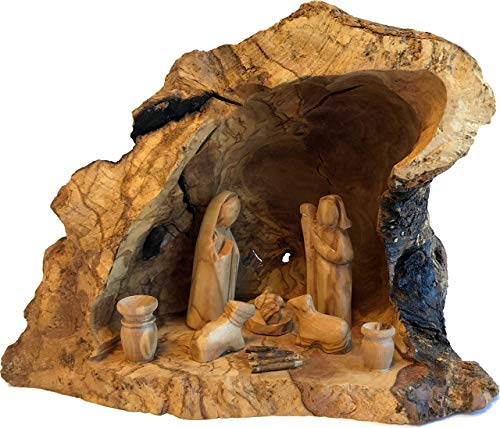 Holy Land Market Einzigartiges Olivenholz-Krippen-Set, von Hand geschnitzt, rustikal, stabil – keine zwei gleichen, groß (20,3 - 30,5 cm)