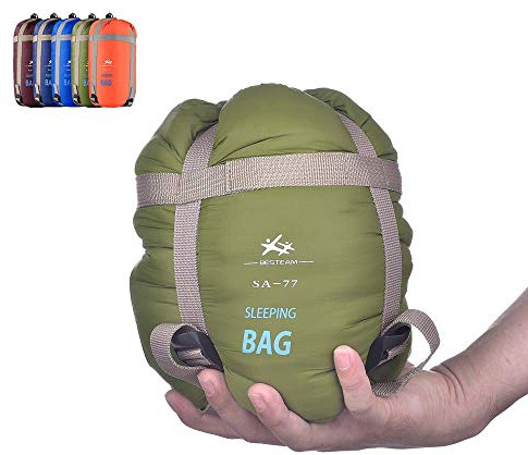 BESTEAM Warm Weather Sleeping Bag - Portable, Waterproof, Compact Lightweight, Packable with Compression Sack for Camping Backpacking Hiking, for Kids, Teens Adults - Spring Summer Fall(Army Green)