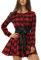 Allegra K Damen A Linie Langarm Bindegürtel Kariert Hemdkleid Kleid Rot XL