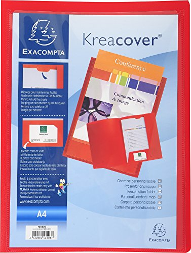 Exacompta - Réf. 43503E - 1 chemise de présentation Kreacover - en polypropylène souple - avec pochette cristal transparente pour personnaliser la 1ère de couverture - couleur rouge