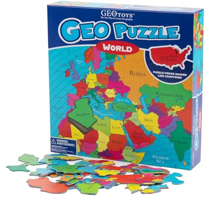 GeoToys — GeoPuzzle World — Educational Kid Toys for Boys and Girls, 68 Piece Geography Jigsaw Puzzle, Jumbo Size Kids Puzzle — Ages 4 and up