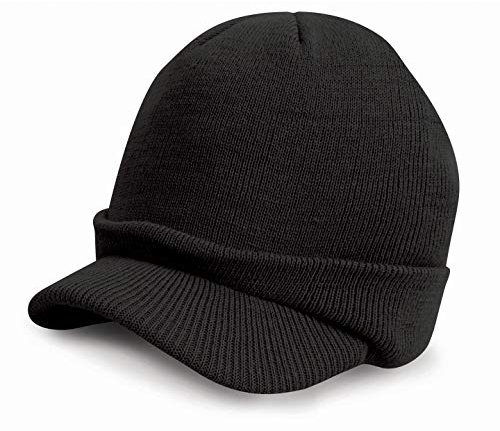 capsforfriends Strickmütze mit Schirm Wollmütze gestrickte Mütze Wintermütze mit Schild Skimütze in Schwarz für Erwachsene Unisex