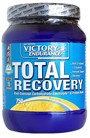 VICTORY ENDURANCE Total Recovery (750g) Sabor Banana, Preparado Bebida Post-Entreno de Carbohidratos Electrolitos y Proteínas, Con BCAA 2:1:1, 12 Vitaminas y 9 Minerales, Recuperación Rápida