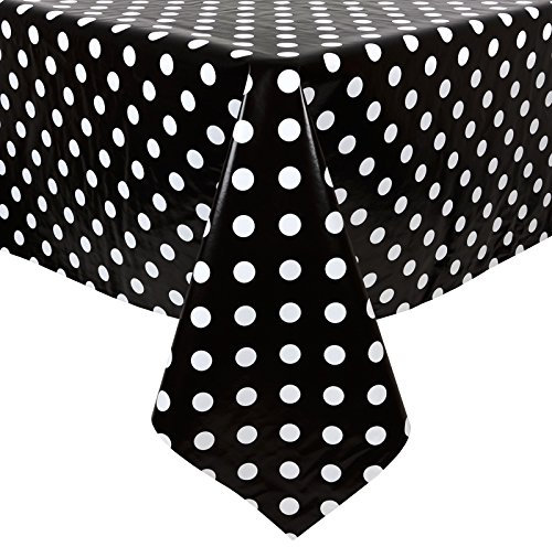 Micro-Pro Black/White Polka Dots Wipe Clean PVC Vinyl Tablecloth Cover Protector 140x240cm
