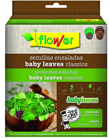 Flower - Mezcla Semillas BabyLeaves Classics de 100 gr | Ensalada Fresca para 1 Mes | Semillas de Alta Germinación | Ideal para Huerto Urbano, Multicolor, 19.0x15.0x6.5 cm, Semilla.