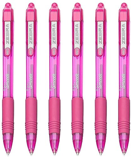 ZEBRA Z-Grip Smooth Lot de 6 stylos à bille rétractables Rose