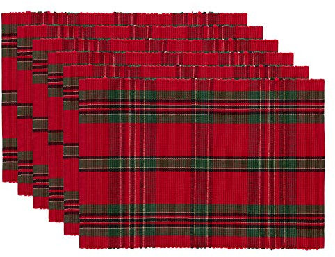 DII Farmhouse Christmas Plaid Esstisch & Küchendekoration, Baumwolle, rot/grün, Holiday Placemat Set, 13x19, 6