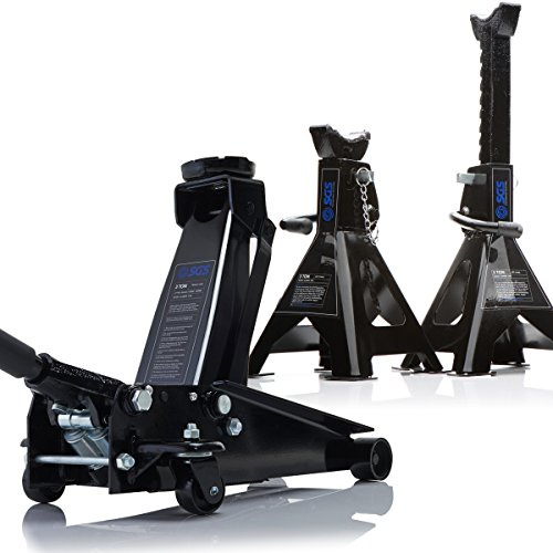 SGS 3 Tonne Trolley Jack w/ 4 Tonne Ratchet Axle Stand Set Twist-Grip Heavy Duty