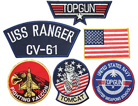 TOFOW US Pilot Pete Mitchell Fancy Dress Iron-On Patch Set, 6X Iron On Badges (TG), Aufnäher Bügelbild by ONEKOOL