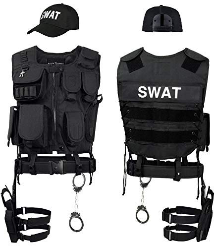 Black Snake® SWAT FBI Police Security Kostüm inkl. Einsatzweste, Pistolenholster, Gürtel, Handschellen und Baseball Cap - XL/XXL - SWAT