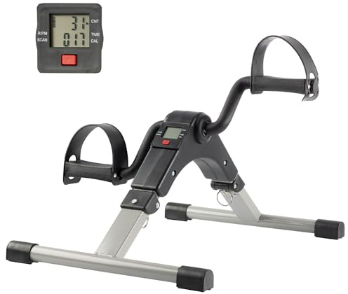 Under Desk Bike Pedal Exerciser with Calorie Tracker and Adjustable Resistance - Mini Foldable Indoor Home Gym Exercise Equipment by Wakeman