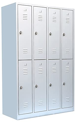 Lüllmann 8 Fächer Spind Schließfachschrank komplett montiert grau 180x117x50cm (HxBxT) Spindschrank Kleiderspind Umkleideschrank 520240