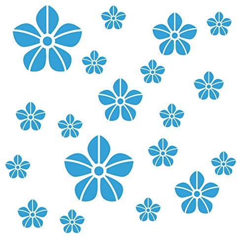 kleb-Drauf® | 19 Blumen | Hellblau - glänzend | Wandtattoo Wandaufkleber Wandsticker Aufkleber Sticker | Wohnzimmer Schlafzimmer Kinderzimmer Küche Bad | Deko Wände Glas Fenster Tür Fliese