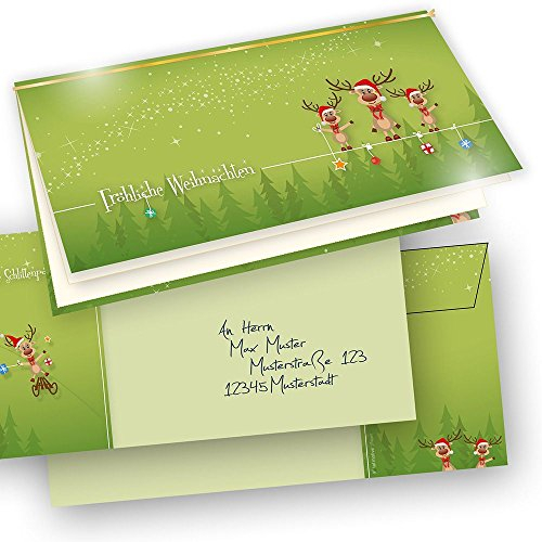 tatmotive RENTIERE Weihnachtskarten Set (10 Sets) mit Umschlag und mit Einlegeblätter Einleger zum bedrucken