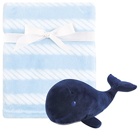 Hudson Baby Unisex Baby Plush Blanket with Toy, Blue Whale, One Size