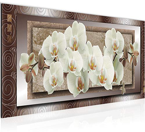 Runa Art Wandbild Blumen Orchidee 1 Teilig 100 x 40 cm Modern Bild auf Vlies Leinwand Abstrakt Wohnzimmer Beige Braun 205412a