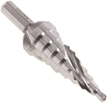 Stufenbohrer mit Spiralnut (Einzelbohrer), Größe 1 Ø:4-6 - 8-10 - 12-14 - 16-18 - 20mm
