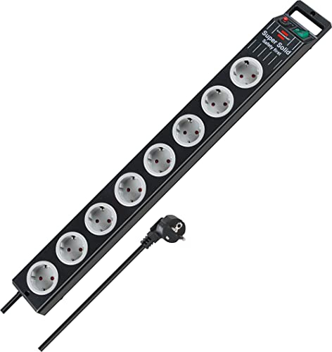 Brennenstuhl Super-Solid, Steckdosenleiste 8-Fach (2,5m Kabel und Schalter - aus bruchfestem Polycarbonat) schwarz/grau