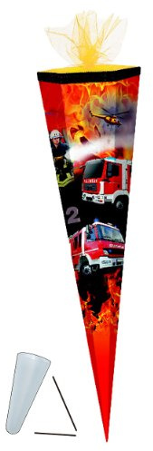 alles-meine.de GmbH Schultüte - Feuerwehr 70 cm - mit Tüllabschluß - mit/ohne Kunststoff Spitze - Zuckertüte Jungen Auto Autos Fahrzeug Helikopter