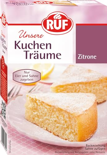 RUF Kuchen Träume Zitrone, Zitronenkuchen traumhaft einfach, mit Puderzucker, Backmischung für einen himmlisch luftig lockeren Kuchen