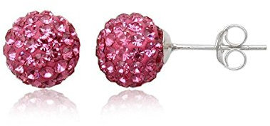 8MM WOMENS Sparkly Disco Ball Sterling Silver Stud Earrings - PINK ROSE