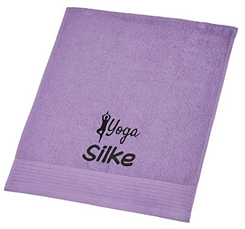 Wolimbo Handtuch Bestickt mit Namen und Motiv - 50x100 cm - lila - weiches Badehandtuch - Geschenk