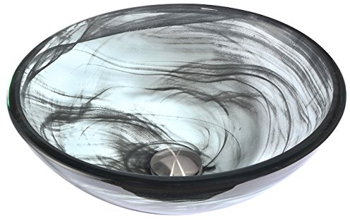 ANZZI Mezzo ModernTempered Glass Vessel Bowl Sink in Slumber Wisp | Grey Top Mount Bathroom sinks above counter | Round Vanity Countertop Sink Bowl with Pop Up Drain | LS-AZ054