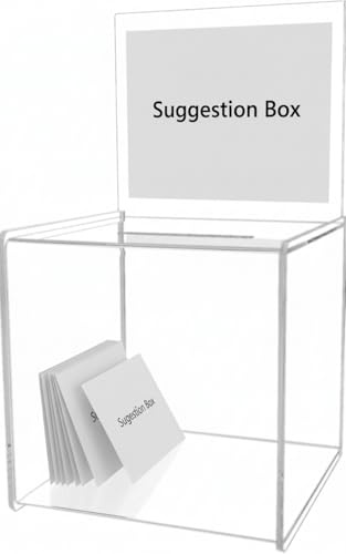 Deflecto Suggestion Box Transparent with Sign Holder, Ballot & Tip Box | Clear acrylic collection box for suggestions, business cards, raffle tickets or charity donations.