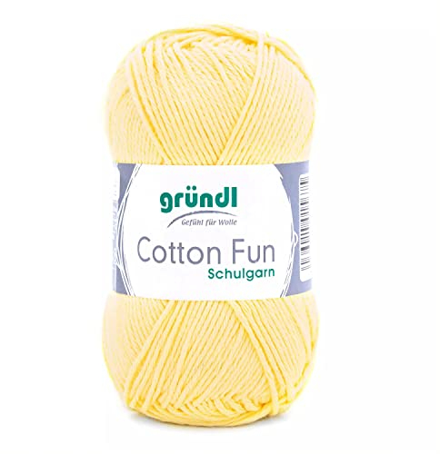 Gründl Cotton Fun Strickgarn/ Häkelgarn (weiches Garn aus 100% Baumwolle , OEKO-TEX zertifiziert, 50 g/115 m, Nadelstärke: 3-4, 1 Knäuel á 50 g), Pastellgelb