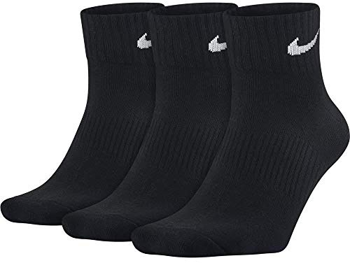NIKE Socks Lightweight Quarter 3 Pack, Black, 34-38 S, SX4706-001