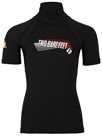 Two Bare Feet Kids Thermal Fleece Lined Rash Vest - UV50 Protection Surf Base Layer, Wetsuit Swimming Tops for Surfing (Short Sleeve Black, S)