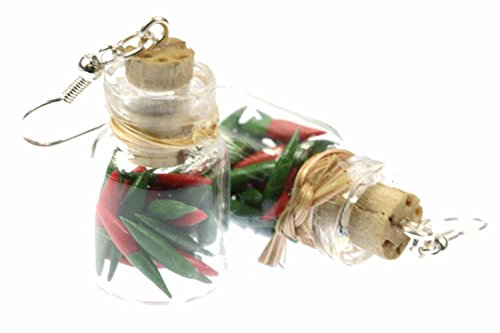 Miniblings Chili im Glas Vorratsglas Ohrringe Konserve Fläschchen Chlischoten - Handmade Modeschmuck I Ohrhänger Ohrschmuck versilbert