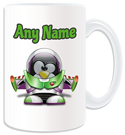Personalisiertes Geschenk – große Buzz-Tasse (Pinguin-Cartoon-Figuren-Kostüm), einzigartige Namensbotschaft, albern, lustig, Lightyear