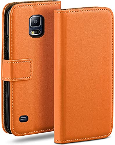 moex Book Case für Samsung Galaxy S5 / S5 Neo Handyhülle mit Kartenfach, Hülle klappbar 360 Grad Schutzhülle, Klapphülle Flip Case Cover, PU Leder Handytasche Lederhülle, Orange
