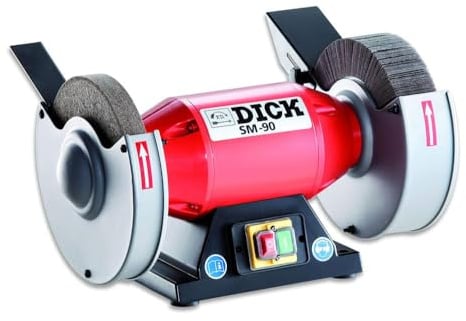 F. DICK Lamellenschleifmaschine SM-90 (Lammellenschleifer für Messer, Balliger Schliff, Filzpolierscheibe zum Abziehen und Polieren) 98080000, Rot/Schwarz/Silber