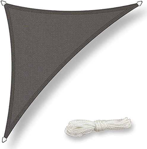 Sonnensegel dreieckig 3x3x3m inkl. Befestigungsseile - Sonnenschutz atmungsaktiv mit Edelstahl Ösen für Garten, Terrasse, Balkon, grau