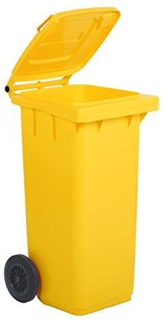 Mobil Plastic – Poubelle Tri Sélectif 120L avec Couvercle et Roues – Conteneur Déchets Extérieur en Plastique PEHD Résistant – Jaune – Certifiée Norme UNI EN 840