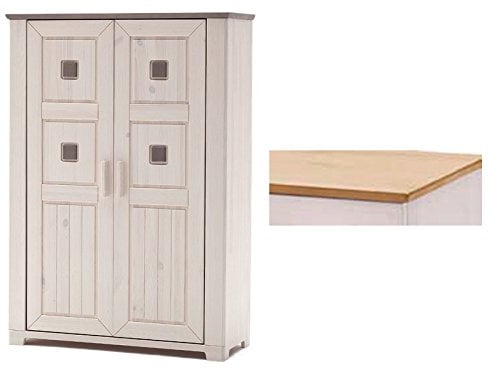 möbelando Wäscheschrank Kleiderschrank Schrank Beistellschrank Holzschrank Massiv Malmö I (weiß-antik)