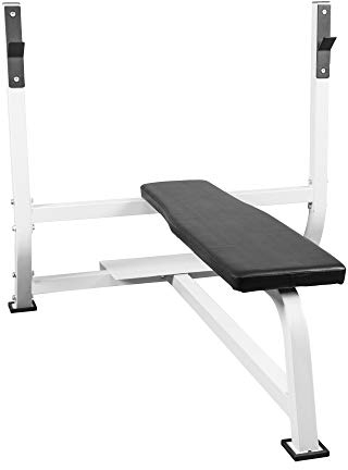 GORILLA SPORTS Hantelbank - mit Hantelablage, 143 x 110 x 103 cm, bis 250 kg Belastbar, Weiß - Drückerbank, Trainingsbank, Flachbank, Fitnessbank, Gym
