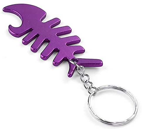 Komonee Fish Bone Purple Bottle Opener Key Chain Metal Dead Sea Life Key Ring Novelty animal Keychain Keyring
