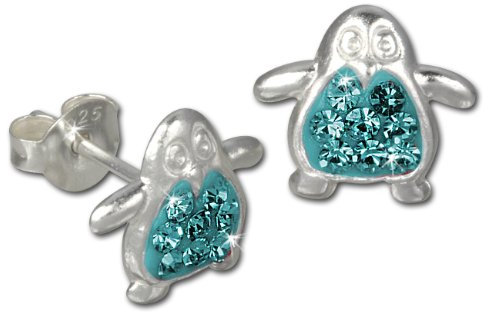 Teenie-Weenie Ohrringe für Kinder 925 Silber Ohrstecker Pinguin türkis SDO8004T Silber Ohrstecker