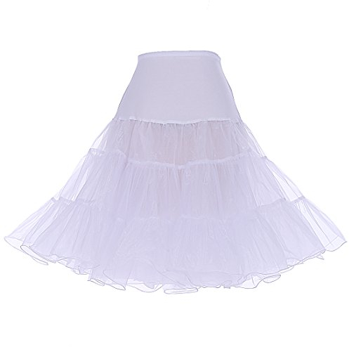 DRESSTELLS Petticoat Unterrock Damen Reifrock Dirndl Petticoats Weiß 1950er Rockabilly Kleider Pettycode Unterrock Kurz Tüllrock Meerjungfrau Kostüm White L